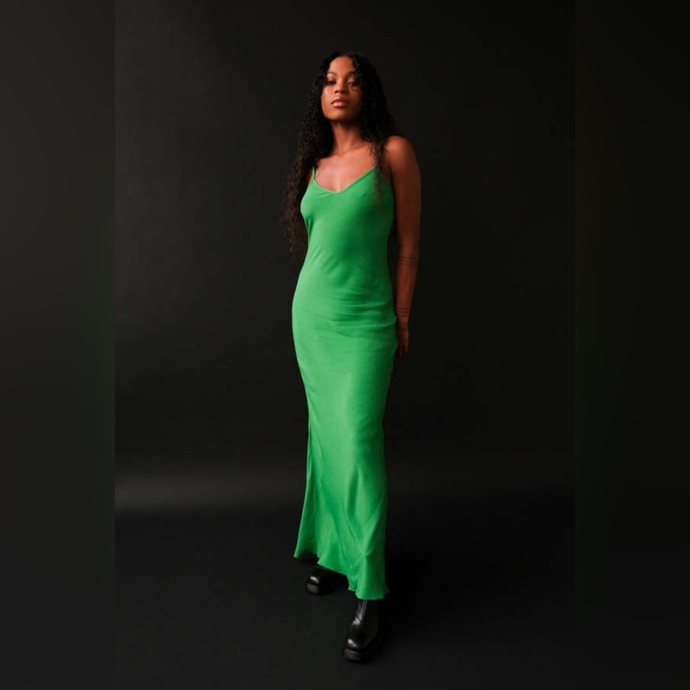 Shani Leo Maxi Slip Dress in Kelly Green Up-cycled Rayon Sustainable Fashion